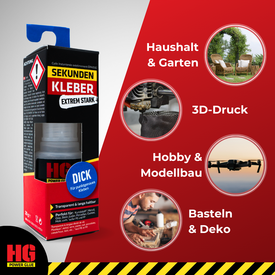 HG Power Glue Sekundenkleber: perfekt für Haushalt, 3D-Druck, Hobby und mehr.