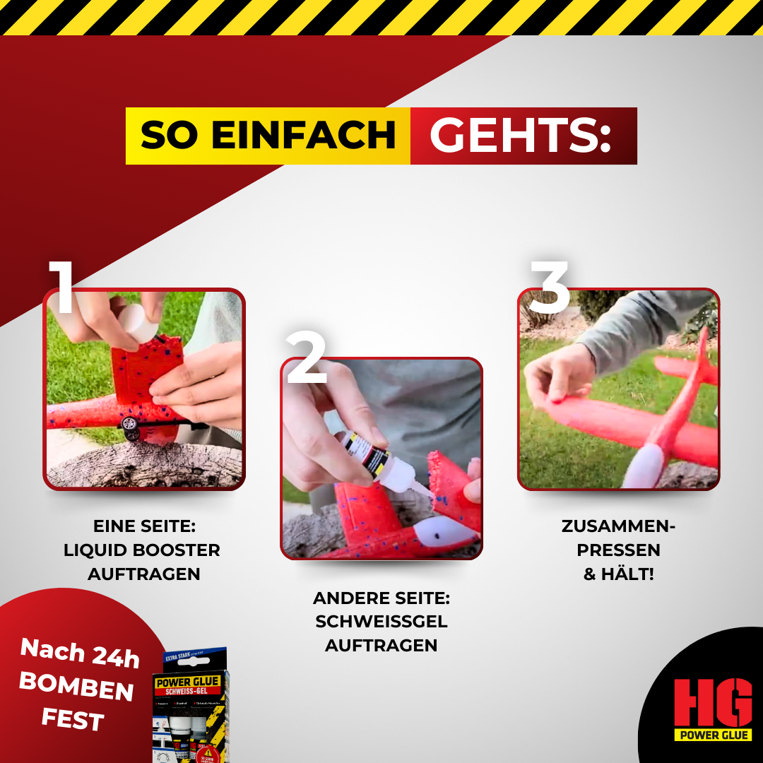 So einfach geht’s: HG Power Glue in 3 Schritten anwenden.