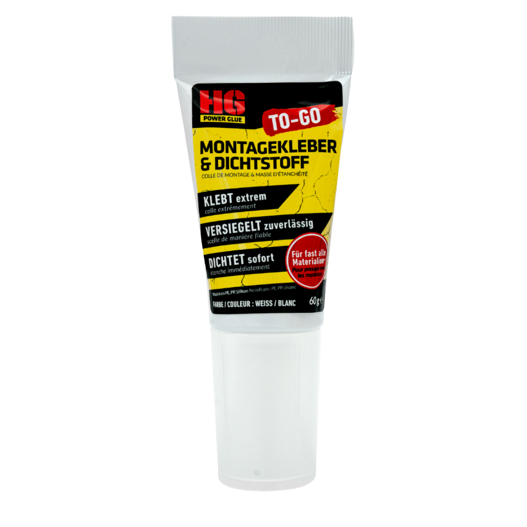 Montagekleber & Dichtstoff TO-GO von HG Power Glue für schnelle und zuverlässige Abdichtungen.